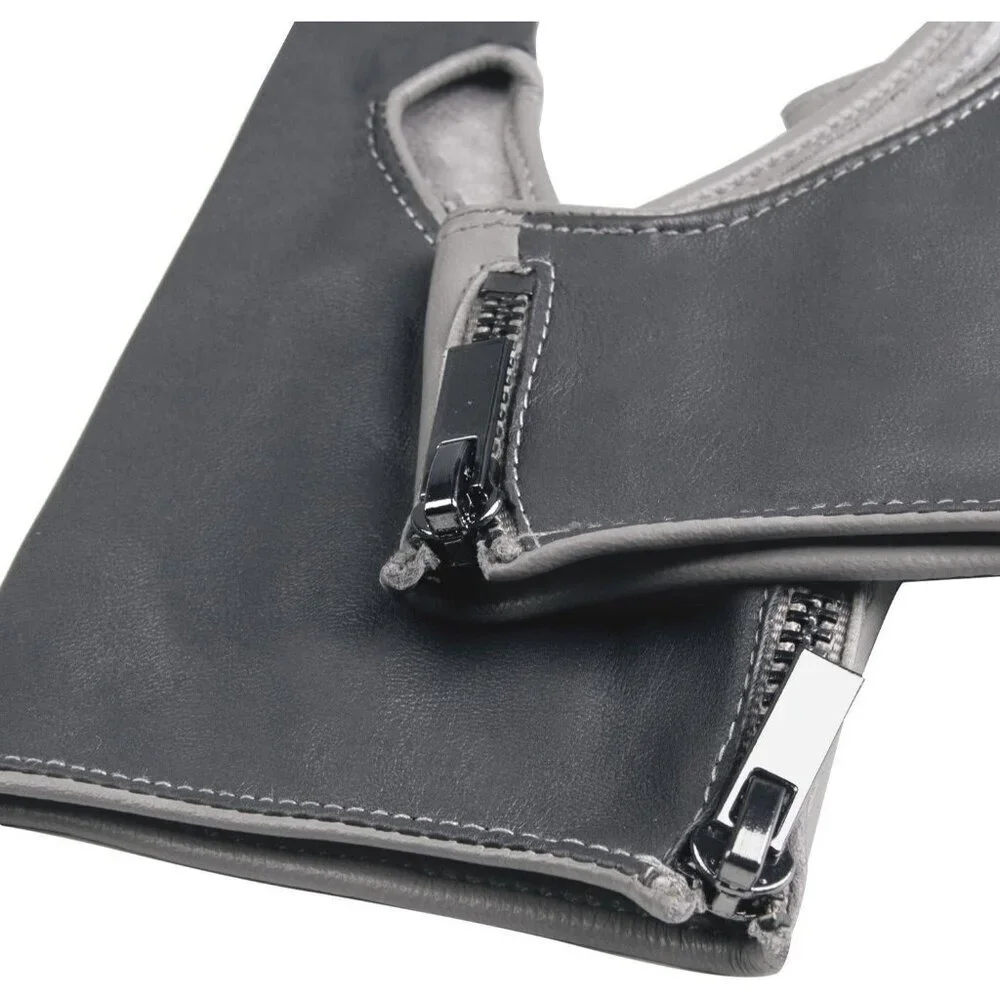 Women's Gray Fingerless Leather Driving Half Finger Gloves Halloween Design